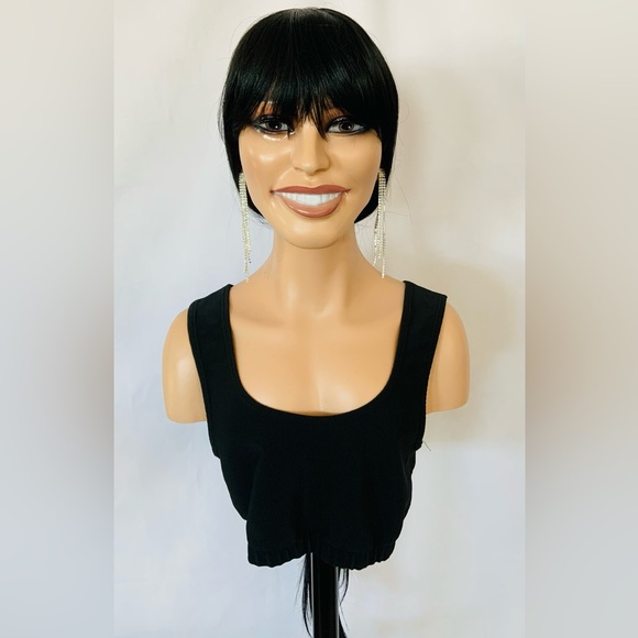 Unisex Long Straight Black Premium Fiber Wig with Bangs for Daily Wear/Events 🖤 - Picture 4 of 9